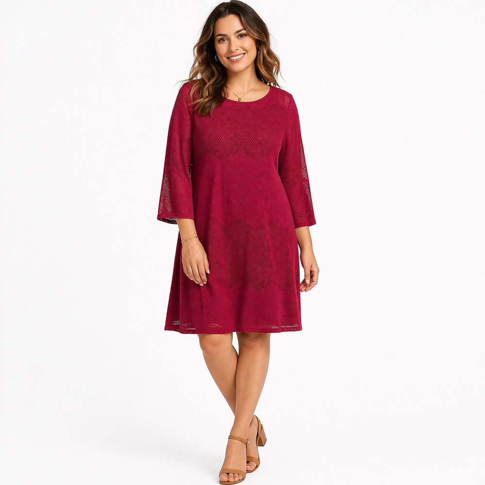 Women's 12 RONNI NICOLE Burgundy Red CHEVRON Long Sleeve CLASSY Casual Dress